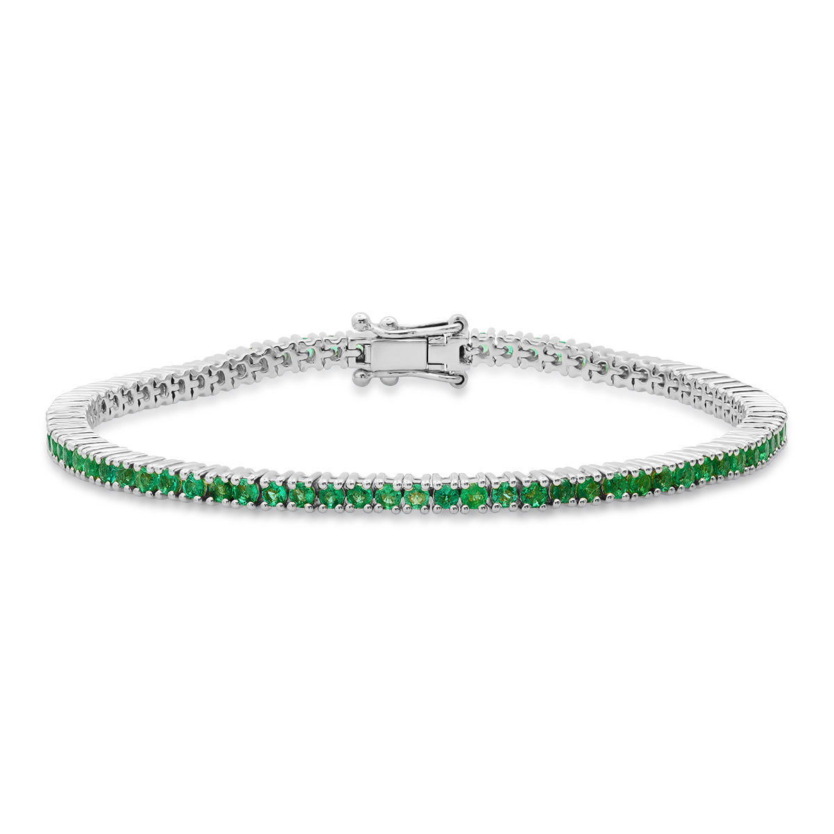 14K White Gold Emerald Classic Tennis Bracelet